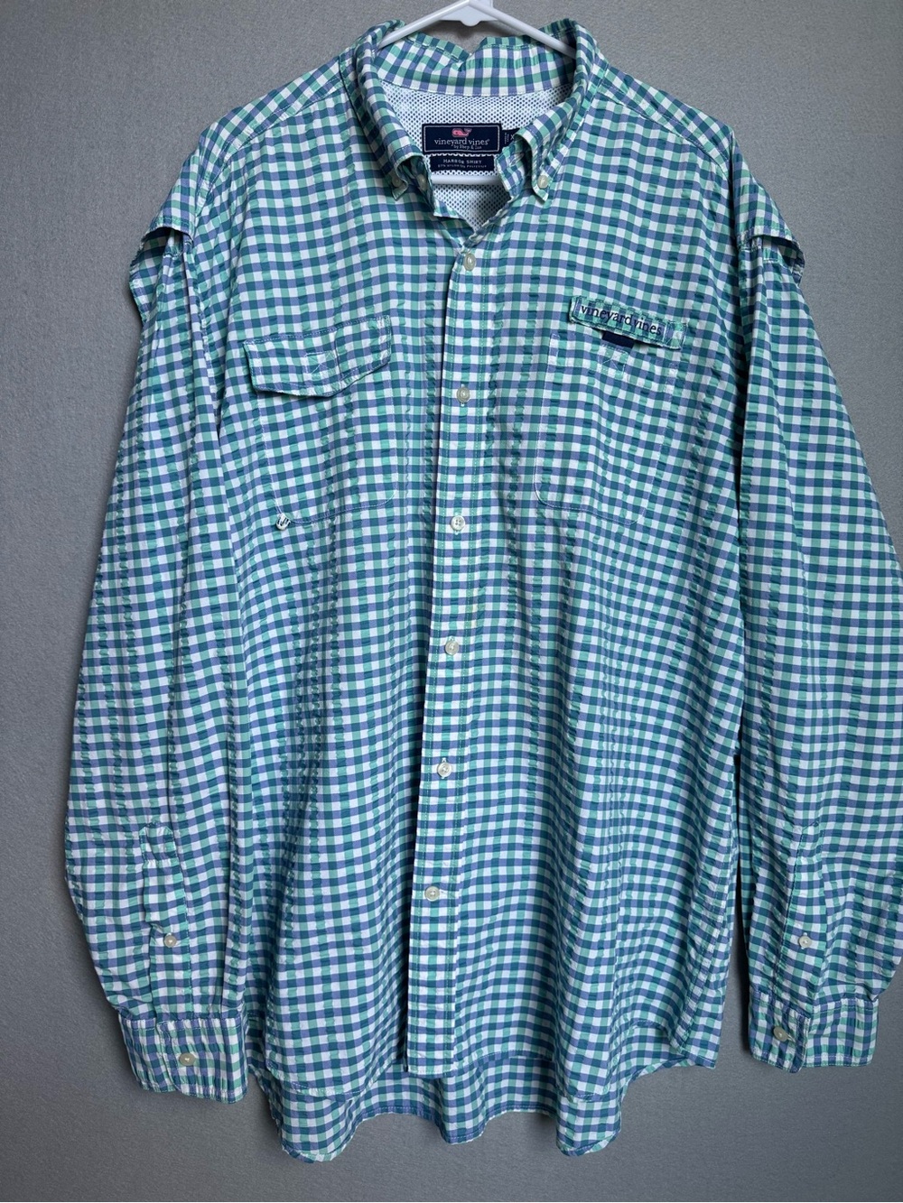 Vineyard Vines Harbor Shirt Mens Blue Green Plaid ButtonDown Long Sleeve Size XL